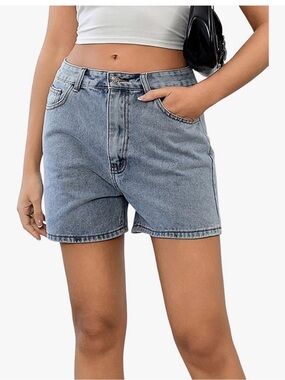 Size L High-Rise Light Blue Denim Shorts for Women